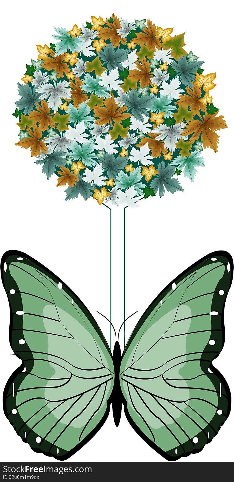 Autumn tree with butterflies and leaves. Autumn tree with butterflies and leaves