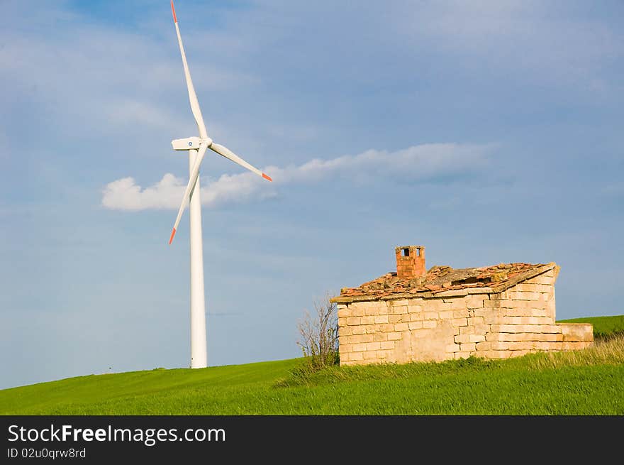 Eolic farm with wind turbines in a beautiful landscape