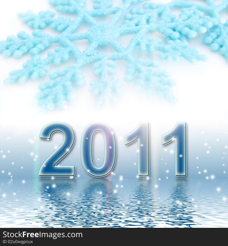 2011 on a blue background and snowflakes