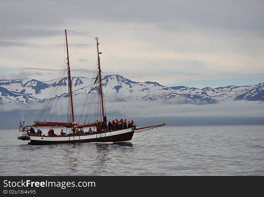 A sailing boat in Skjálfandi bay, Iceland