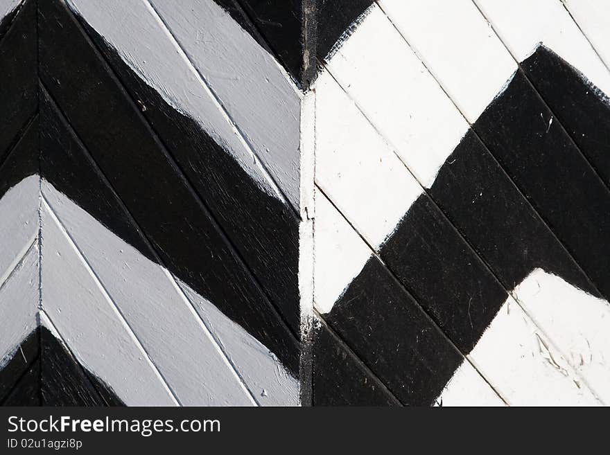 Painted in white and black stripes wall of the guardhouse. Texture, background