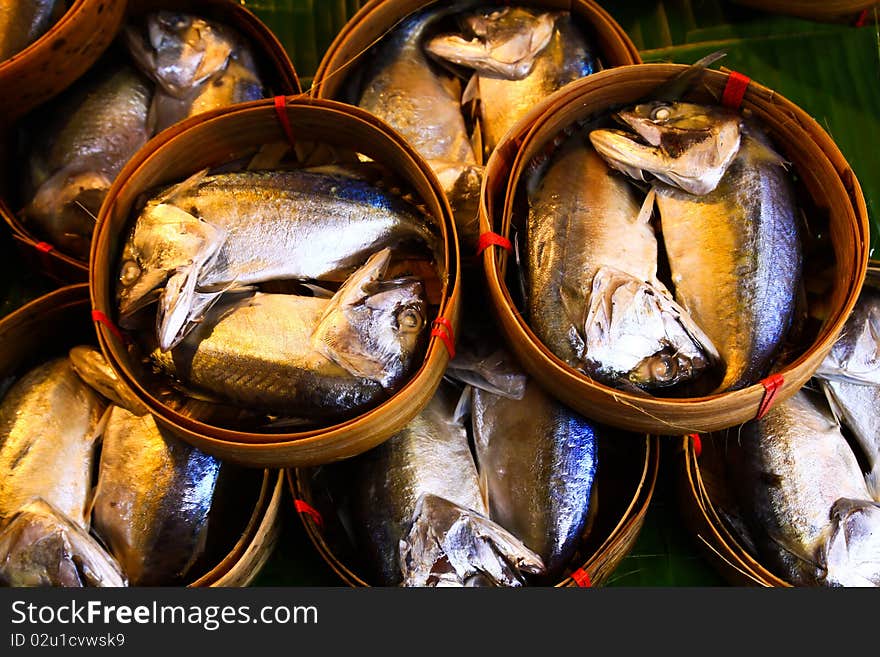 Mackerel Fish In Bamboo Basket