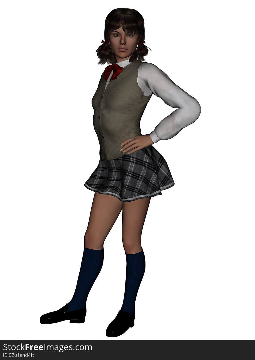 Young female teenager in a typical attitude pose. 3 Dimensional model, computer generated image. 3D render. Young female teenager in a typical attitude pose. 3 Dimensional model, computer generated image. 3D render