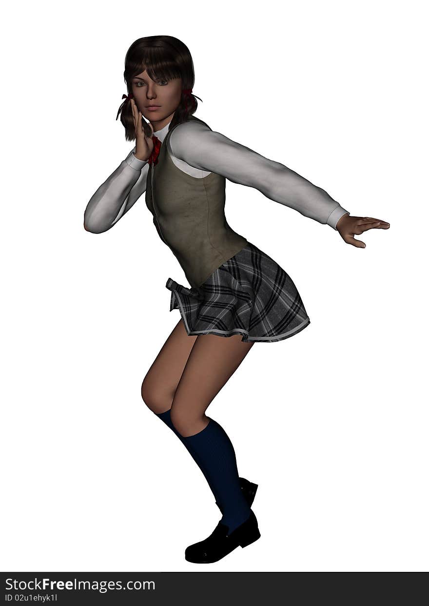 Young female teenager in a typical attitude pose. 3 Dimensional model, computer generated image. 3D render. Young female teenager in a typical attitude pose. 3 Dimensional model, computer generated image. 3D render