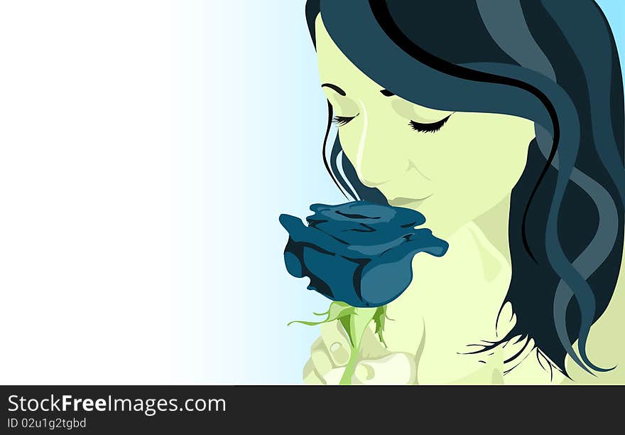 Romantic illustration the vector girl with a flower