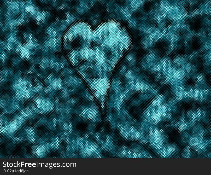 The picture shows the heart of which is beyond the shallow glass tiles, transparent blue. The picture shows the heart of which is beyond the shallow glass tiles, transparent blue