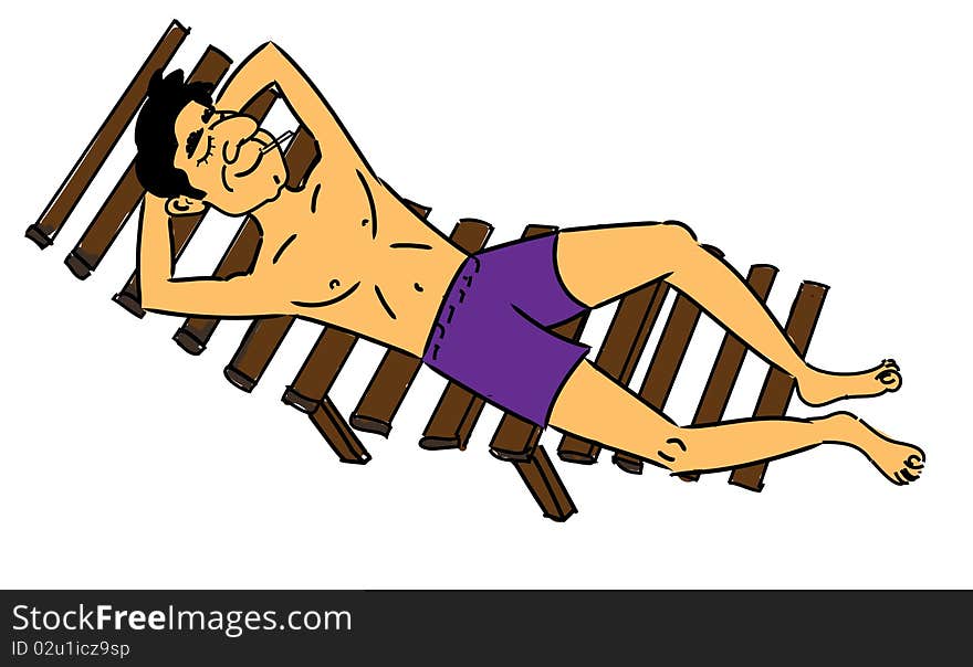 An illustration of a man resting on a chair on the beach. An illustration of a man resting on a chair on the beach