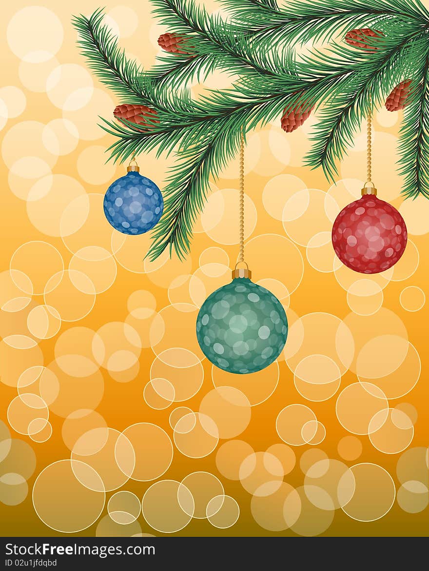 Christmas background with a fir twig. Vector illustration.