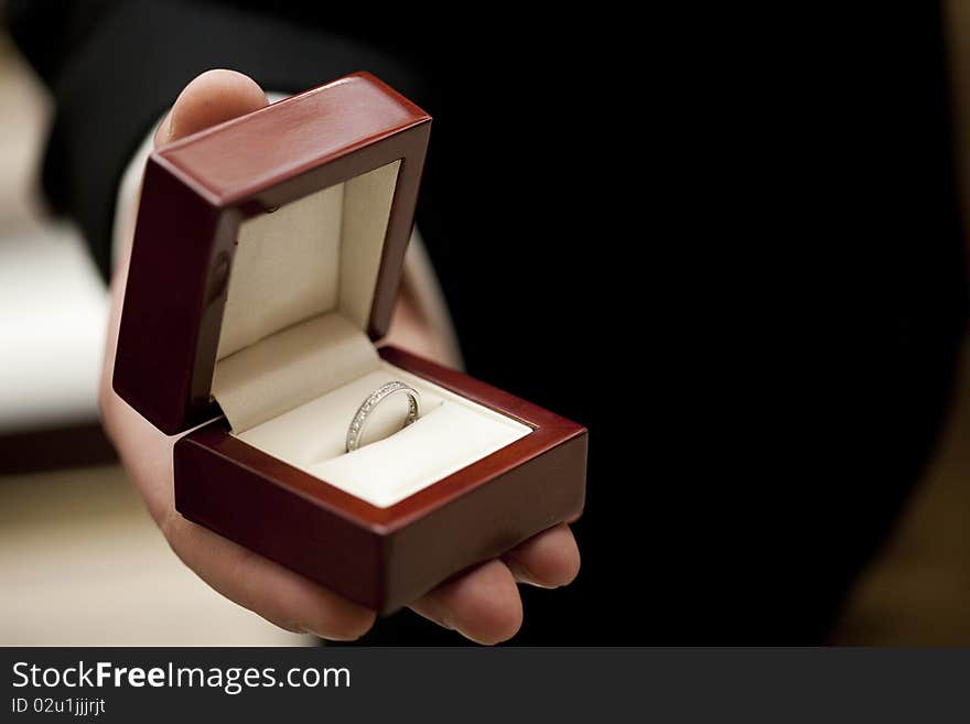 Wedding band in wooden box