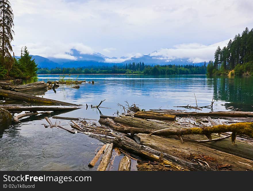 Landscape with  lake and mountains