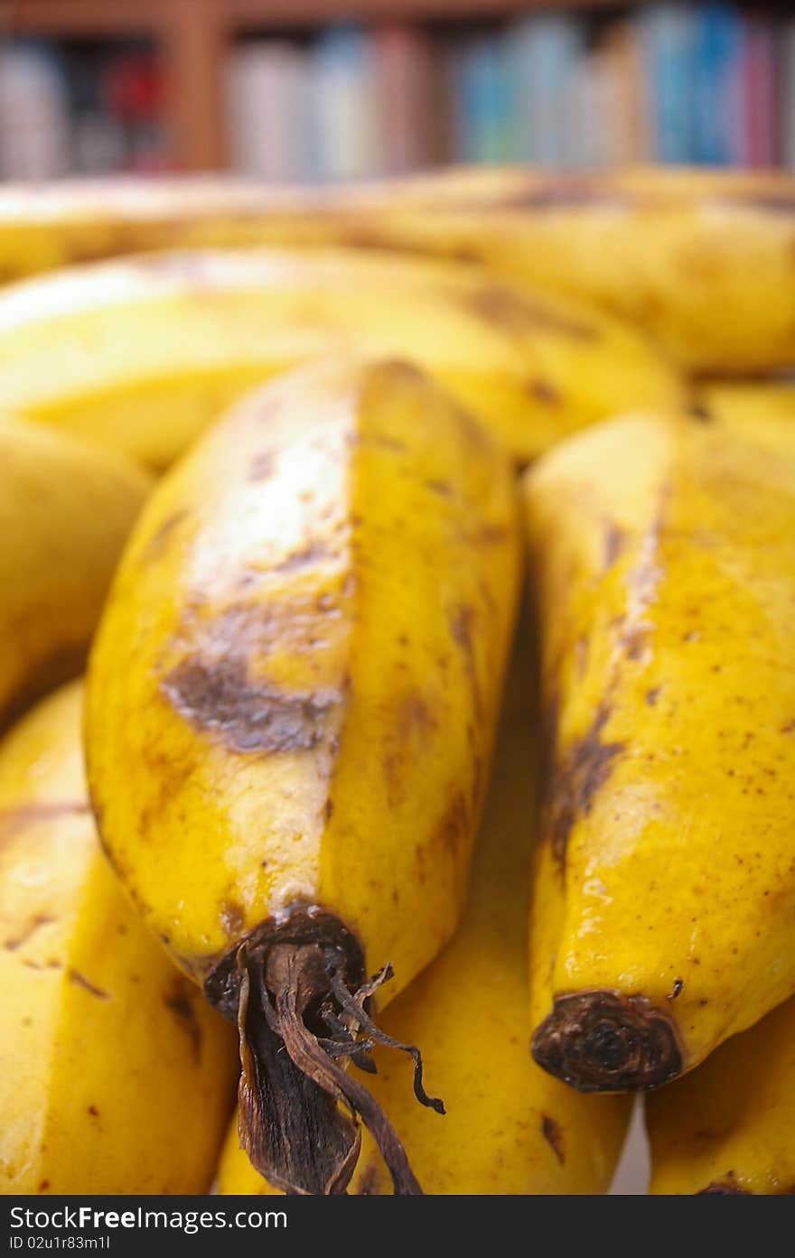 Banana bunch on the turn in a market stall