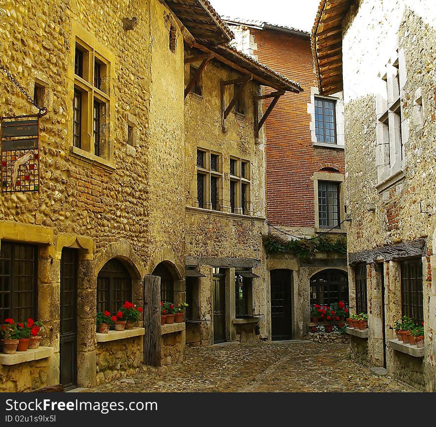 Mdieval street of perouges in france. Mdieval street of perouges in france