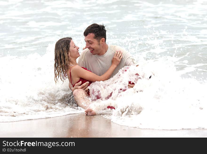 Loving couple in the sea