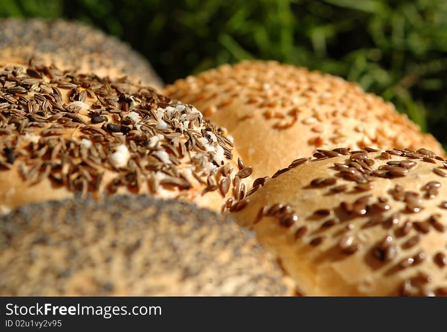 Detail of four braided rolls. Detail of four braided rolls