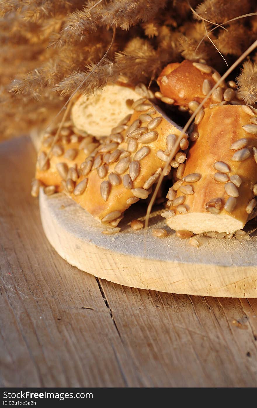 France baguette with sunflower seeds in the afternoon sunshine