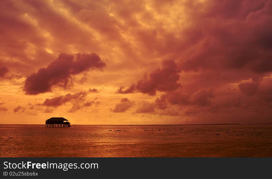 Sunset colorful seascape on Maldives. Sunset colorful seascape on Maldives