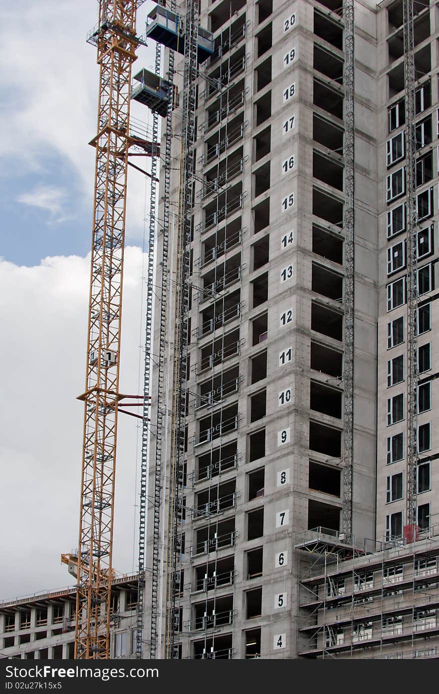 High rise offices being built of concrete panels. High rise offices being built of concrete panels