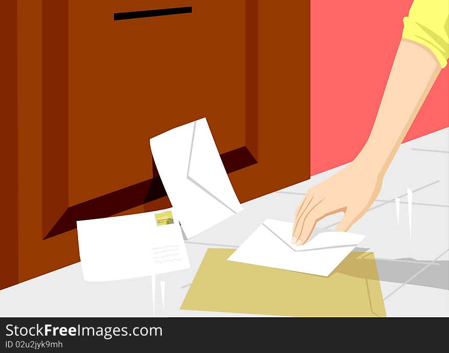 Stock illustration of a person picking up letters