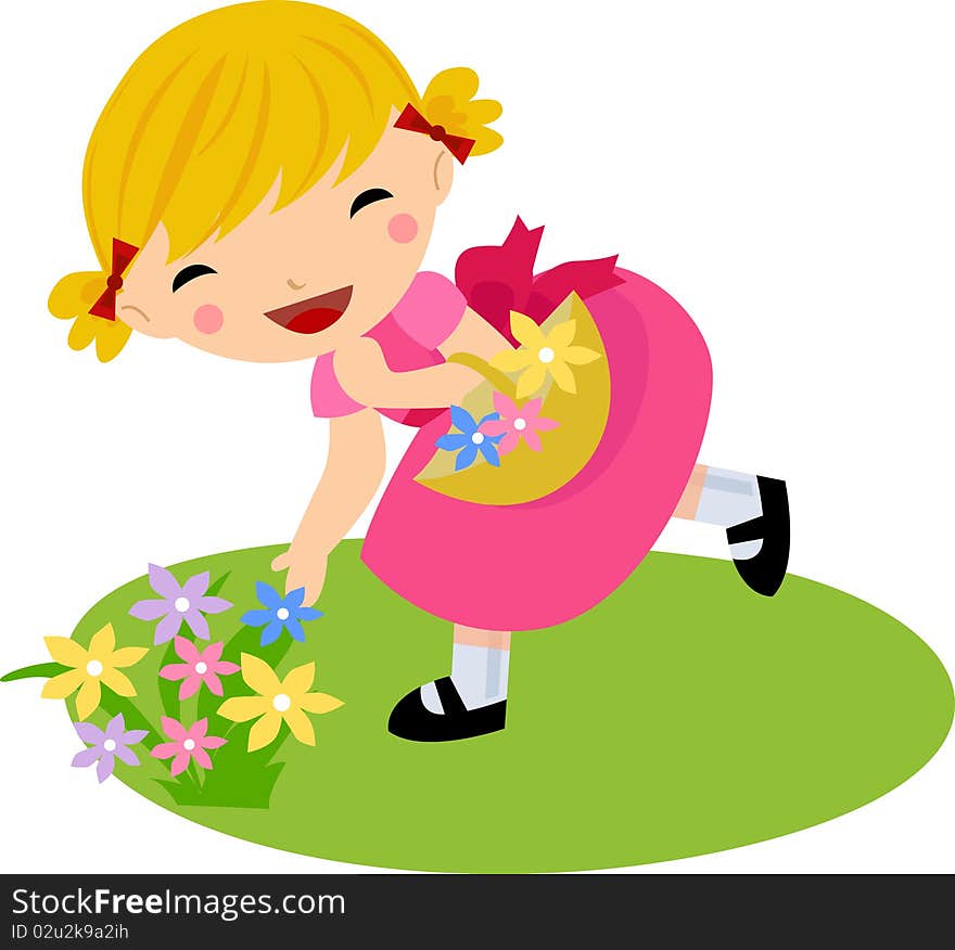 The girl in dress with flowers basket