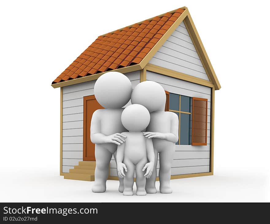 Mother father and a kid standing in front of their house. Mother father and a kid standing in front of their house