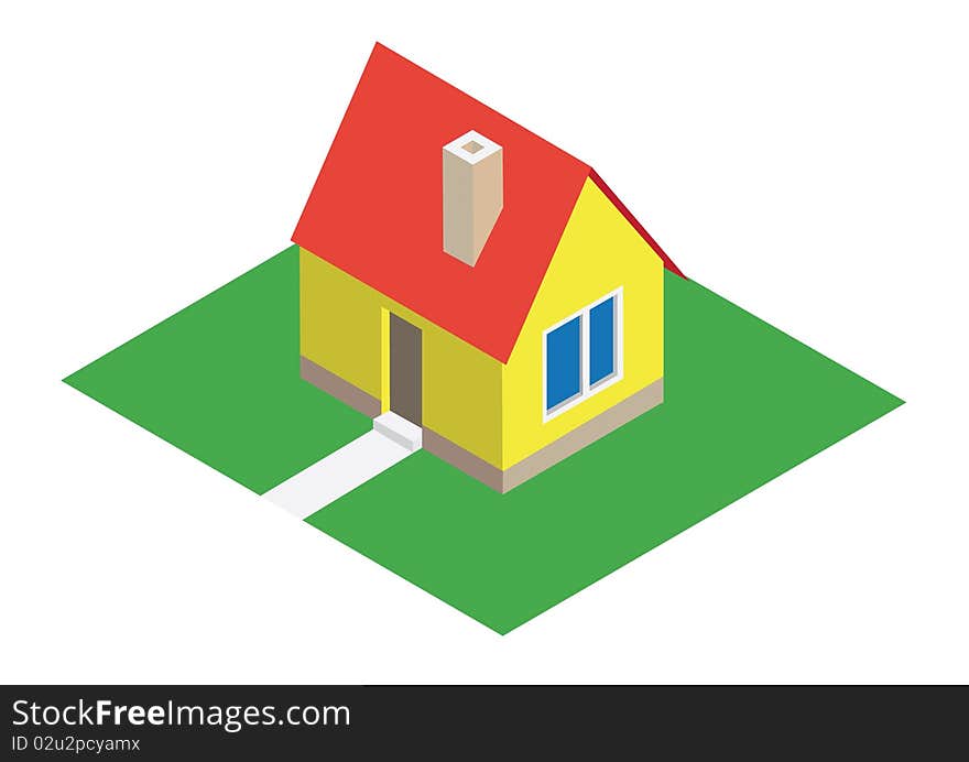 Isometric house with lawn - illustration. Isometric house with lawn - illustration