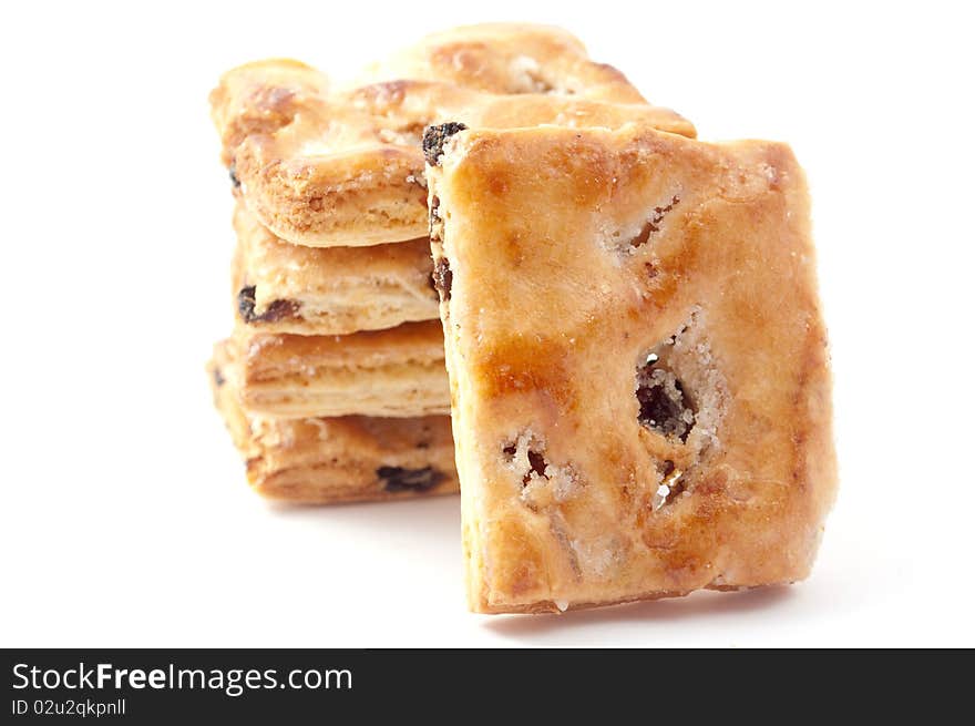 Cookies with raisins on a white background