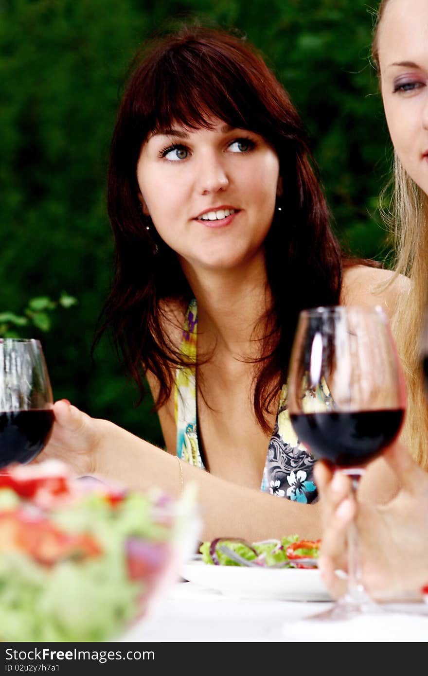 Group of young and beautiful womens drinking wine in the park. Group of young and beautiful womens drinking wine in the park