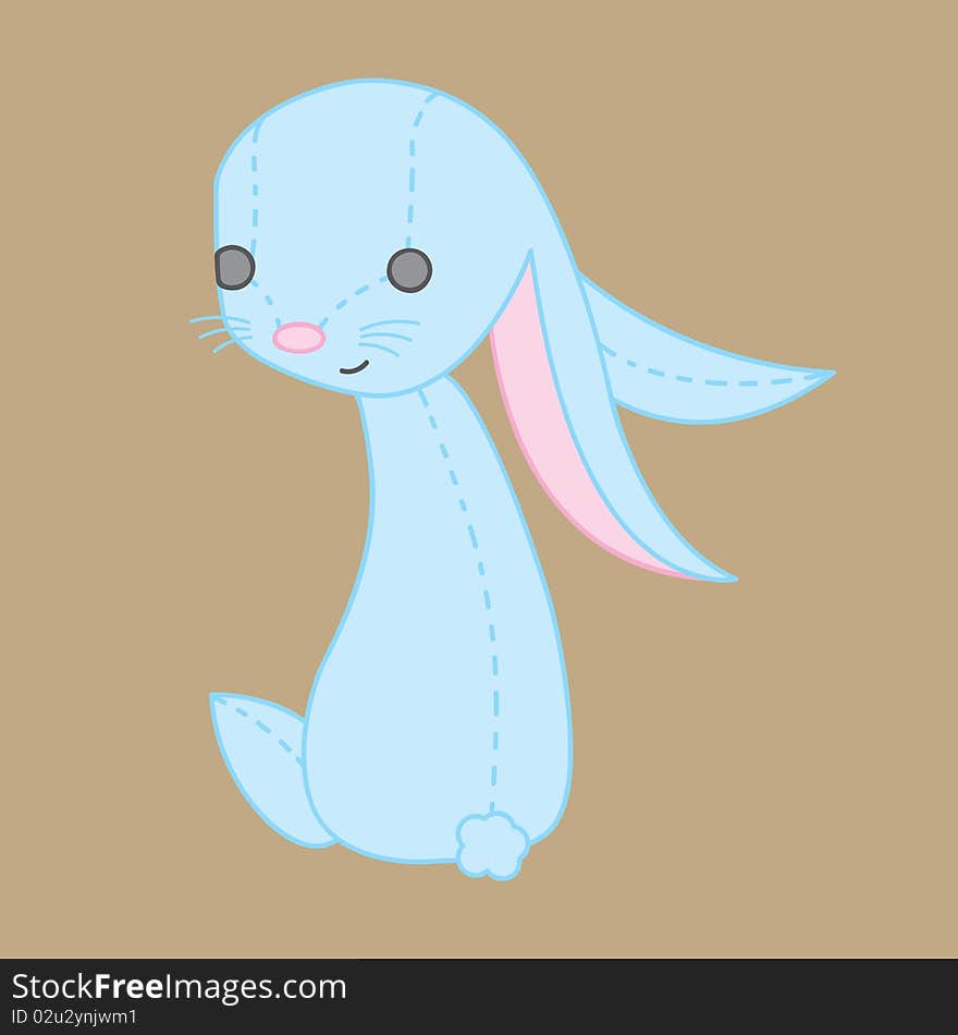 Cute blue stitched smilng toy rabbit sits and turns his eyes to you. Cute blue stitched smilng toy rabbit sits and turns his eyes to you.