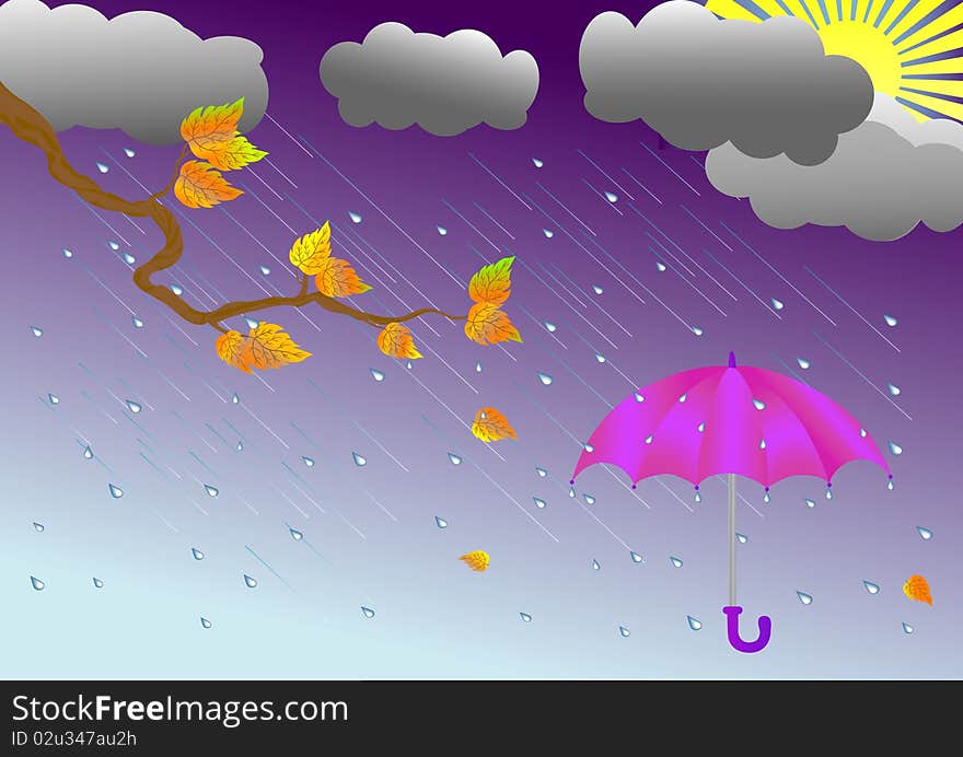 Umbrella in the rain. vector illustration.