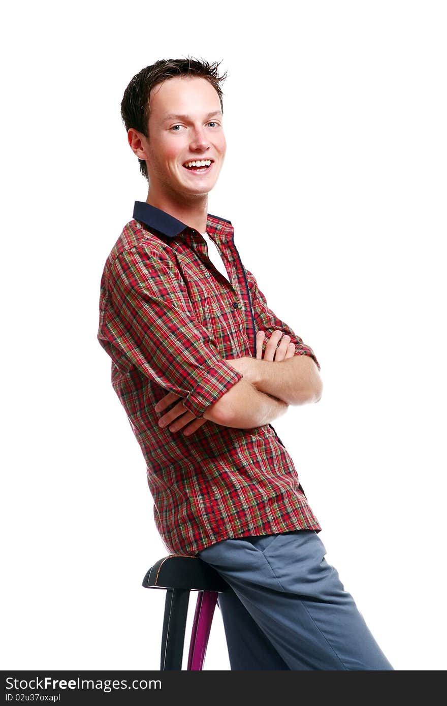 Young and attractive boy on white background