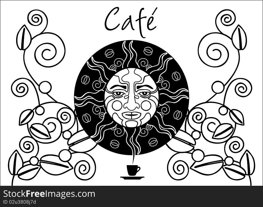 Abstract composition from a Sun and cup of coffee on a white background