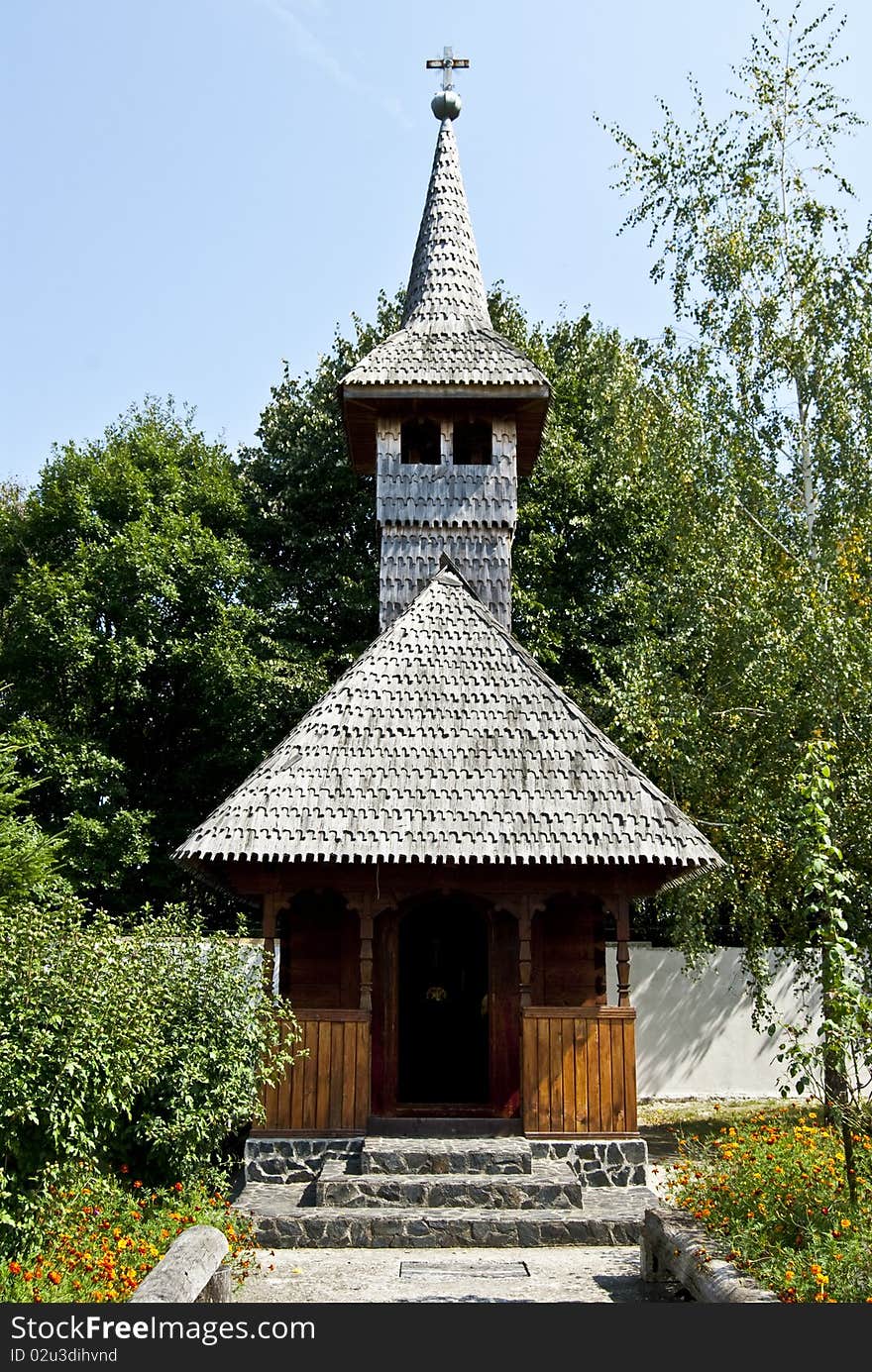 A small church made of wood