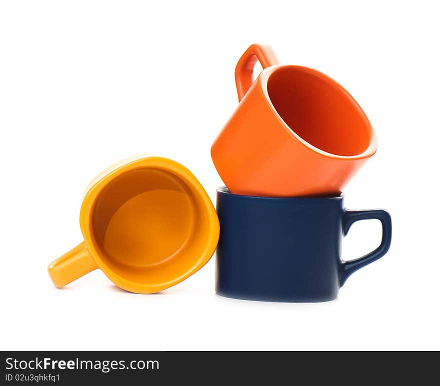 Composition of the coffee cups on a white background isolated. studio photo