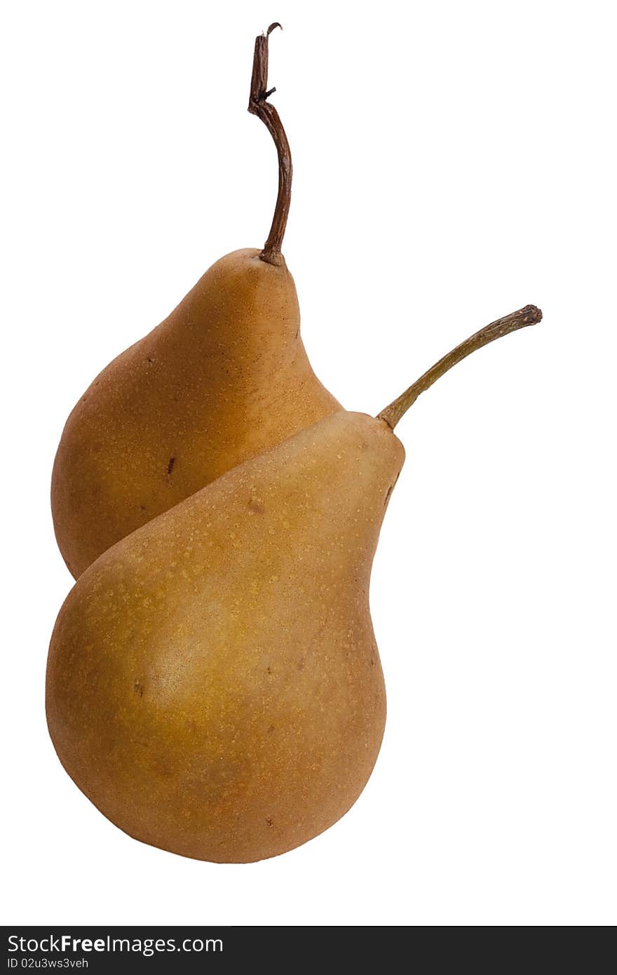 Flavovirent pears with a matte surface on a white background.