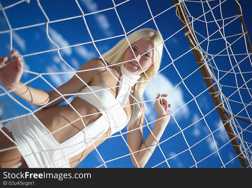 Girl on blue sky