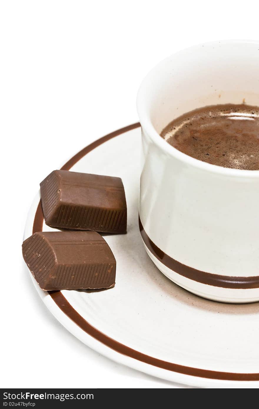 Chocolate with cup on white