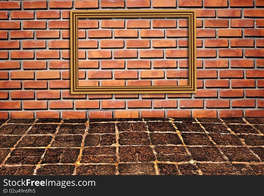 Brickwall pattern wall with wooden photo frame