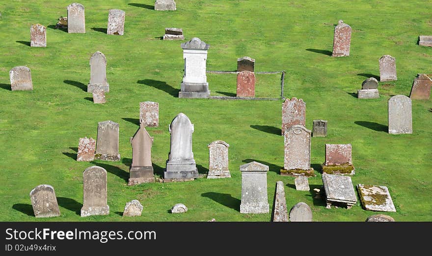 Graveyard with tombstones  at  Melrose Abbey  cemetery  in Scotland