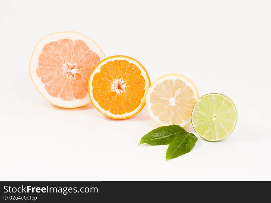 Fresh Half Of Grapefruit, Lemon, Orange And Lime