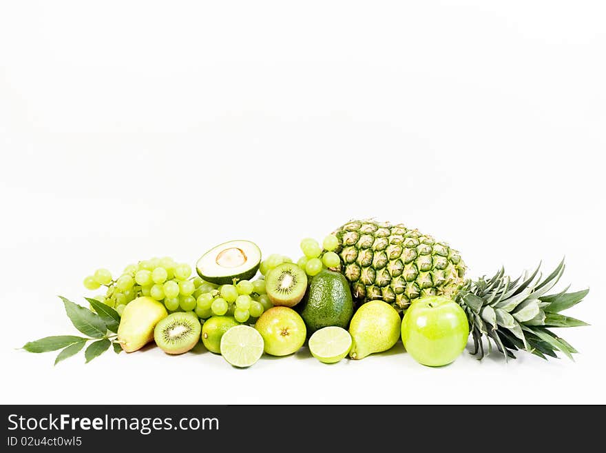 Fresh green fruits isolated on white background.