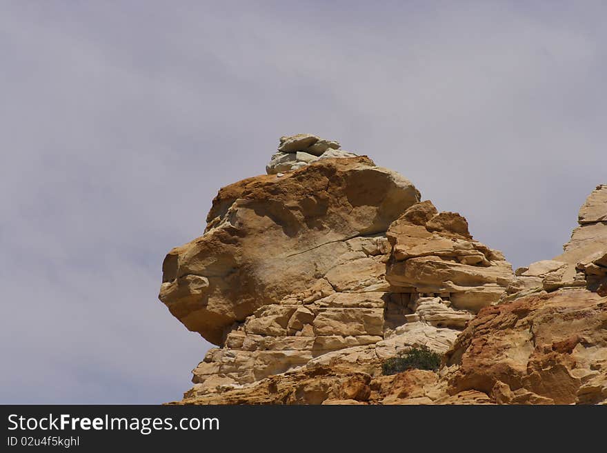 A rock formation rising toward the sky.