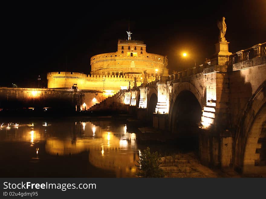 View of  Castel Sant' Angelo night in Rome, Italy