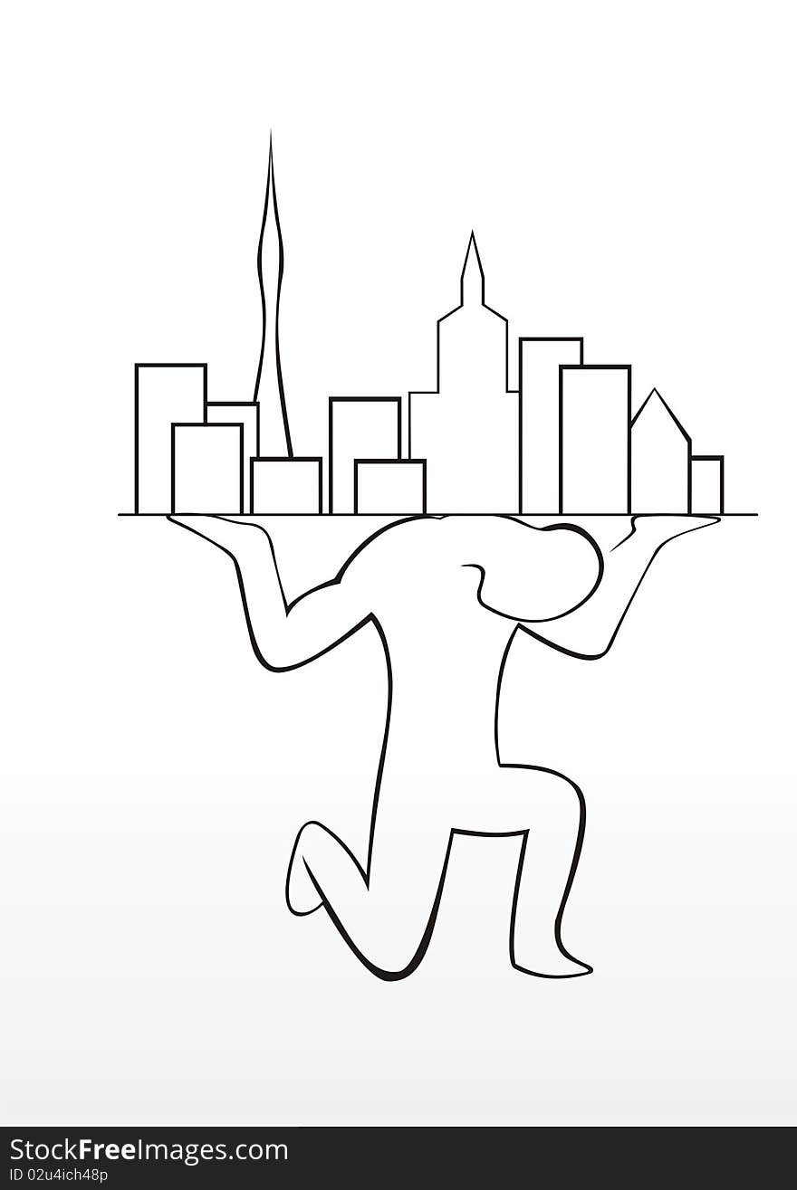 Vector Silhouette of men with city