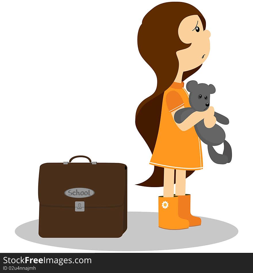 The schoolgirl with a bear. Vector illustration