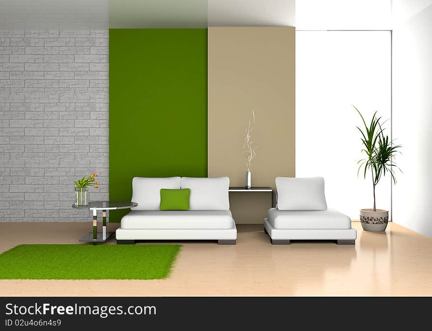 Modern interior of living room 3D