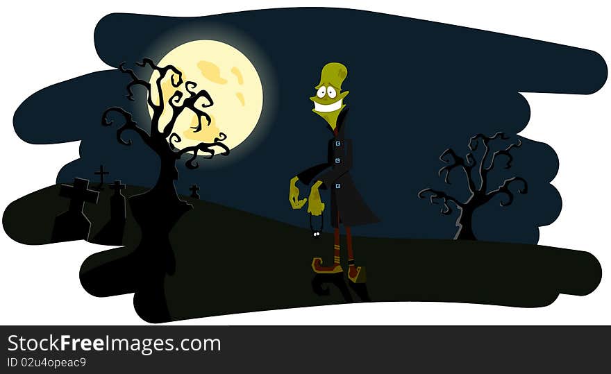 The zombie on a night background. Vector illustration