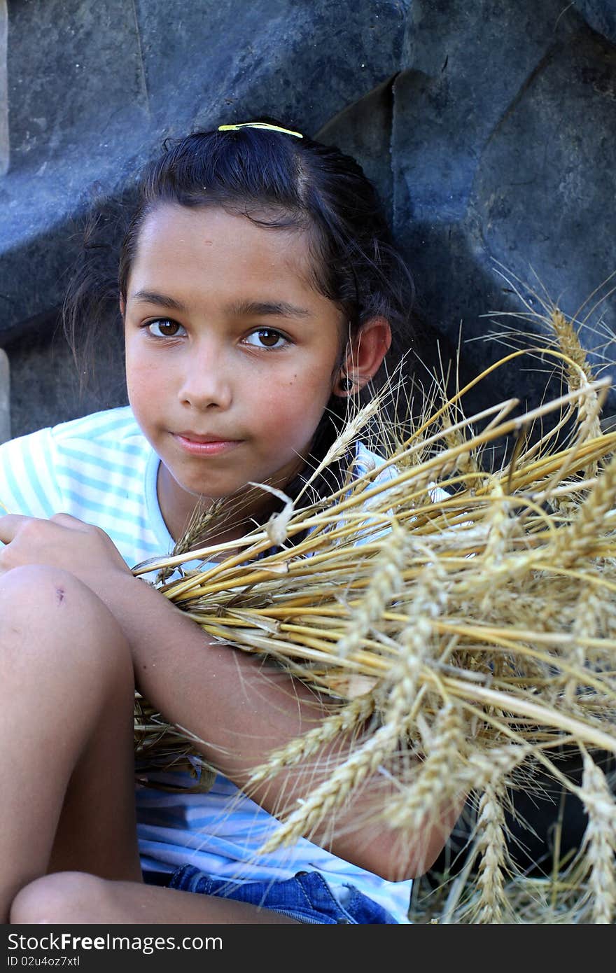 Young Gypsy Girl On A Grain Field