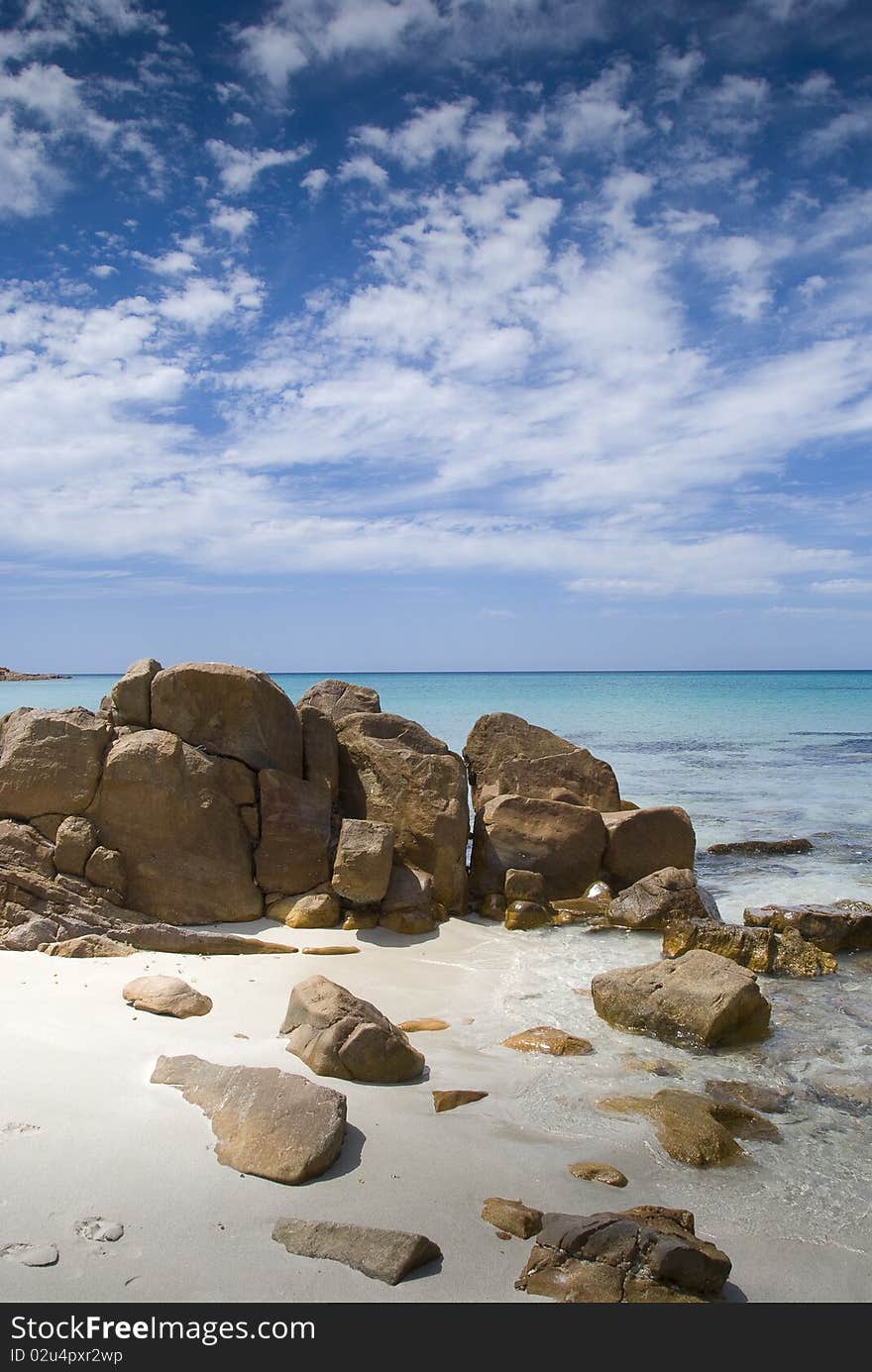 Bunker Bay, South Western Australia. Aqua ocean, blue sky, white sand. Bunker Bay, South Western Australia. Aqua ocean, blue sky, white sand.