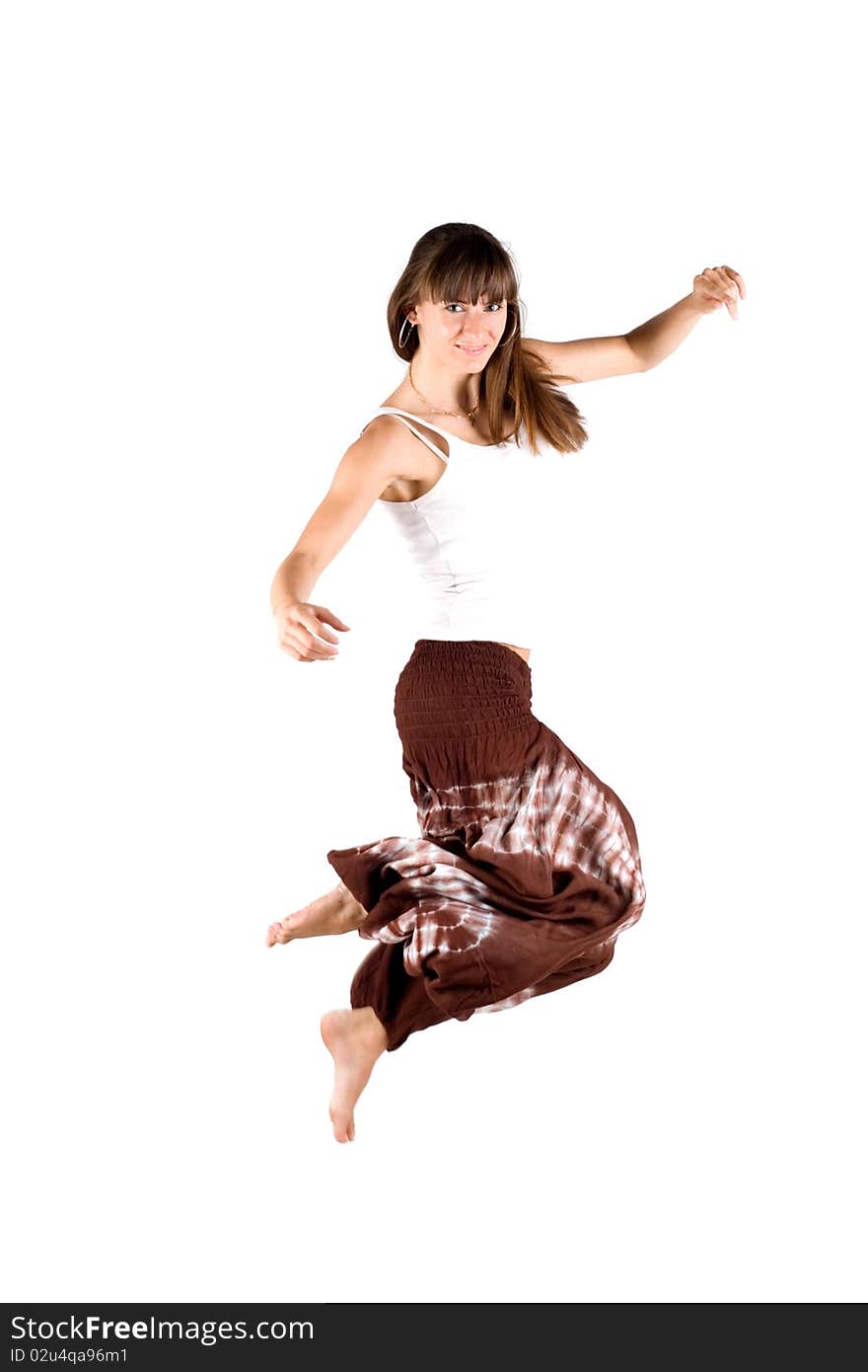 Girl in ethnic clothes jumping. Girl in ethnic clothes jumping