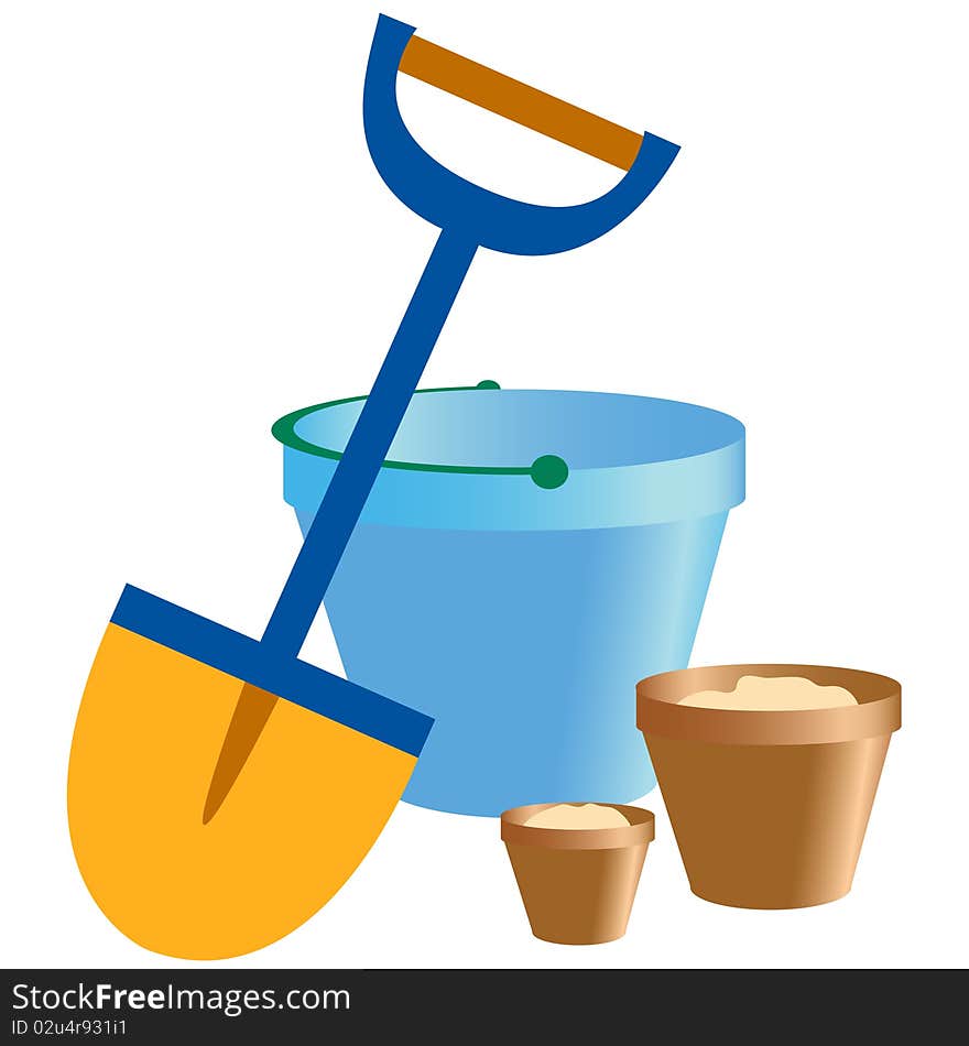 Shovel and bucket. A  illustration